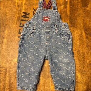 Vintage 90s Baby GAP Polar Bear Denim Overalls USA Made Red Plaid Lined Toddler